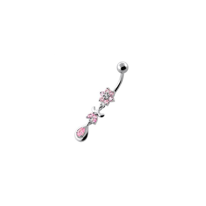 Jeweled Flower Leaf Hanging Navel Belly Bar