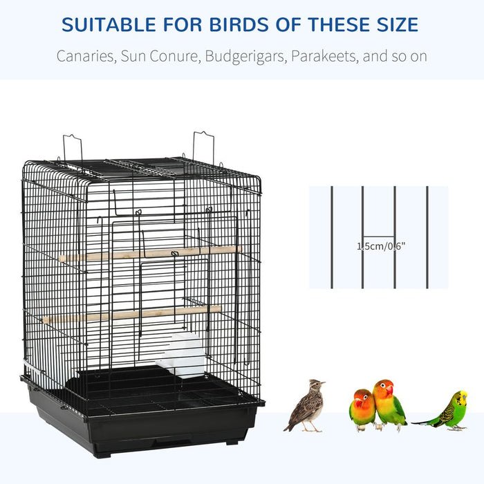 PawHut 59cm Bird Cage with Openable Top, Stand, Tray, Handles, Feeding Bowls