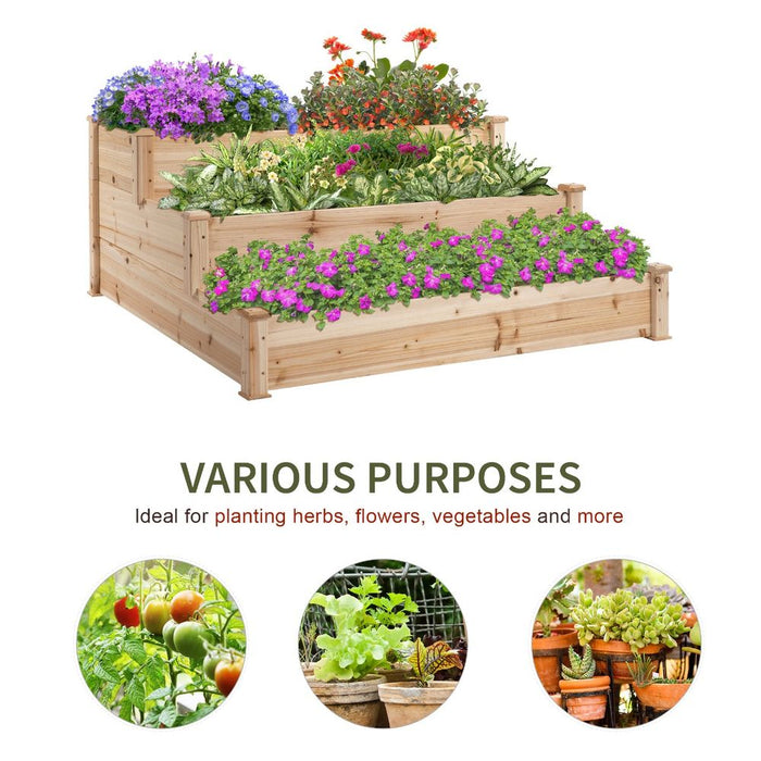 Premium Wooden 3-Tier Raised Bed Planter Kit | 124x124x56cm