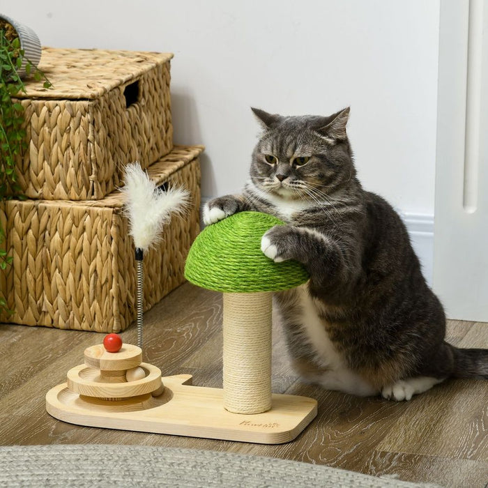 PawHut Mushroom Cat-Scratching Post w/Toy Balls - Premium Quality Indoor Cat Play Center - Durable & Entertaining - Grab Yours Now!