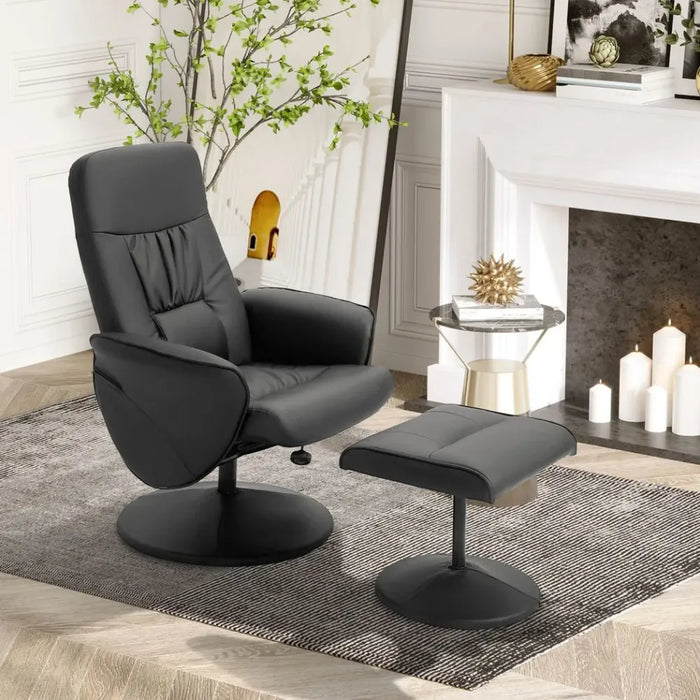 2 Pcs Reclining Armchair Ottoman 360 Swivel Home Furniture PU Leather Black