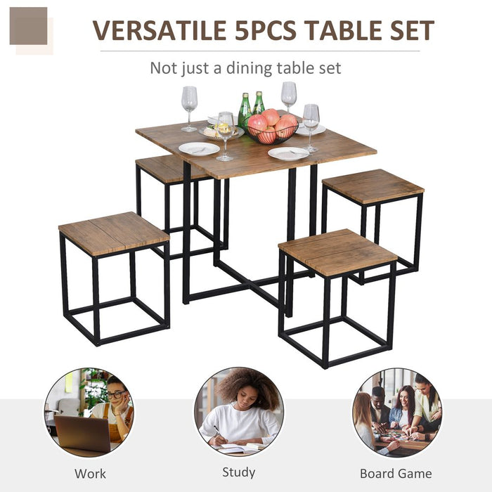 Stylish 5-Piece MDF Dining Set w/ Stools - Black/Brown - High Quality