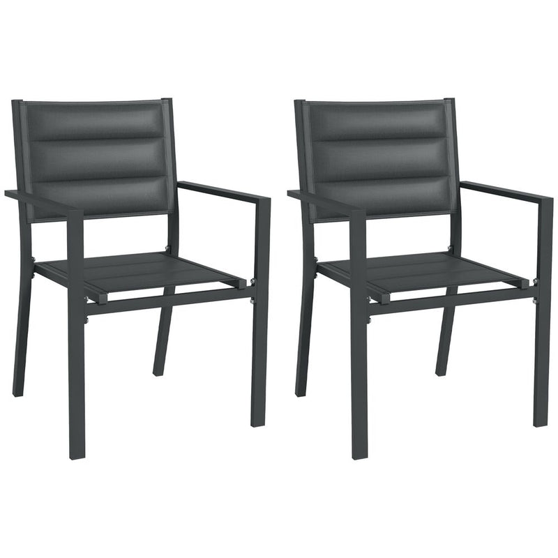 Outsunny 2 PCs Stackable Armchairs, Aluminium Outdoor Dining Chairs, Grey - High Quality & Space-saving