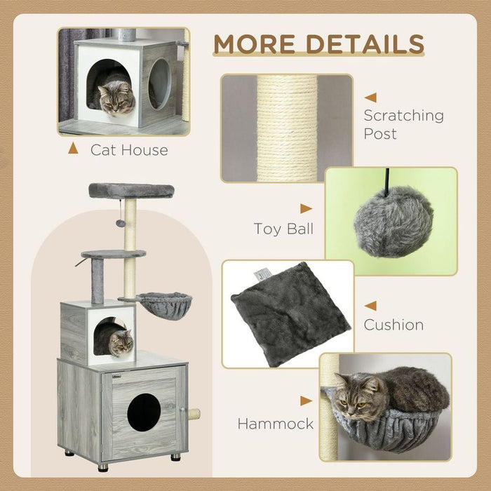 PawHut Cat Litter Box Enclosure + House + Bed + Scratching Posts + Platform