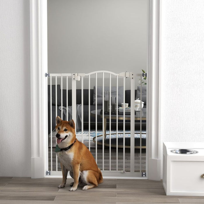 PawHut Adjustable Metal Pet Gate, Auto-Close Door - 74-94cm, White