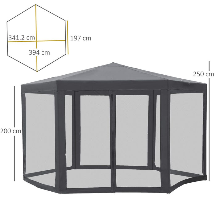 Garden Hexagonal Gazebo Outdoor Canopy Patio Party Tent Grey Outsunny