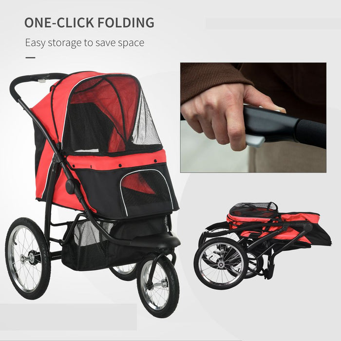 Premium Foldable Pet Stroller Jogger - Medium Dogs - Red