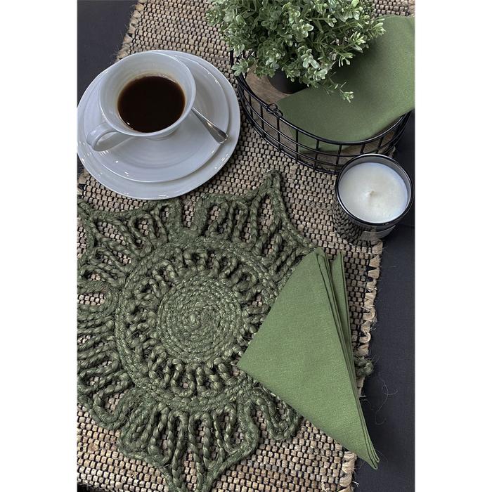 Premium Jute Star Placemats - Set of 2, Olive - 36x36cm