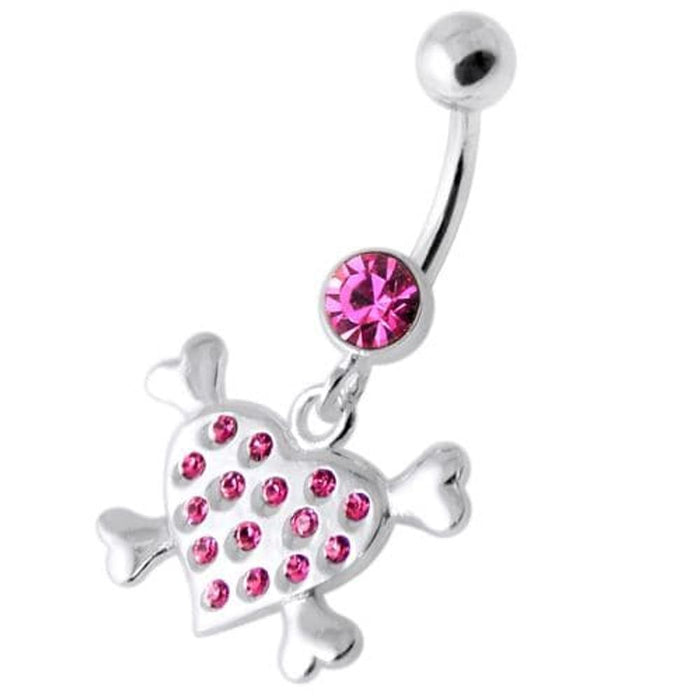 Multi Jeweled Heart Silver Navel Belly Banana