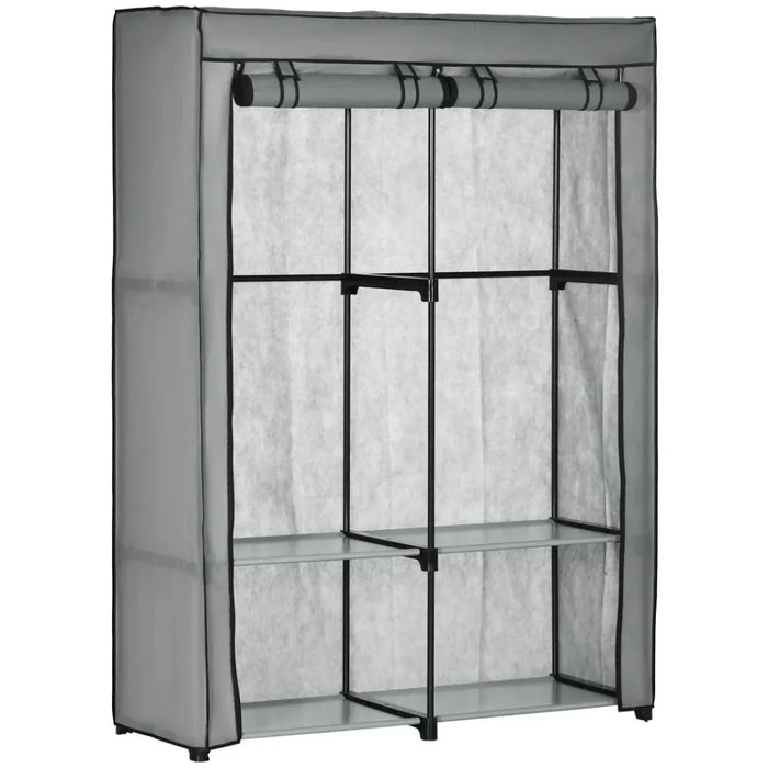 Fabric Wardrobe Portable Fabric Cabinet W/ 4 Shelves 2 Hanging Rails Light Grey