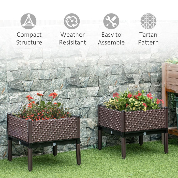 Set of 2 Raised Bed, Elevated Planter Box & Self-Watering Design & Drainage Holes