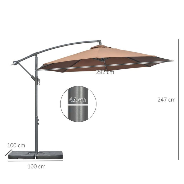 Outsunny 3m Banana Cantilever Umbrella Garden w/ Base Weights, Coffee