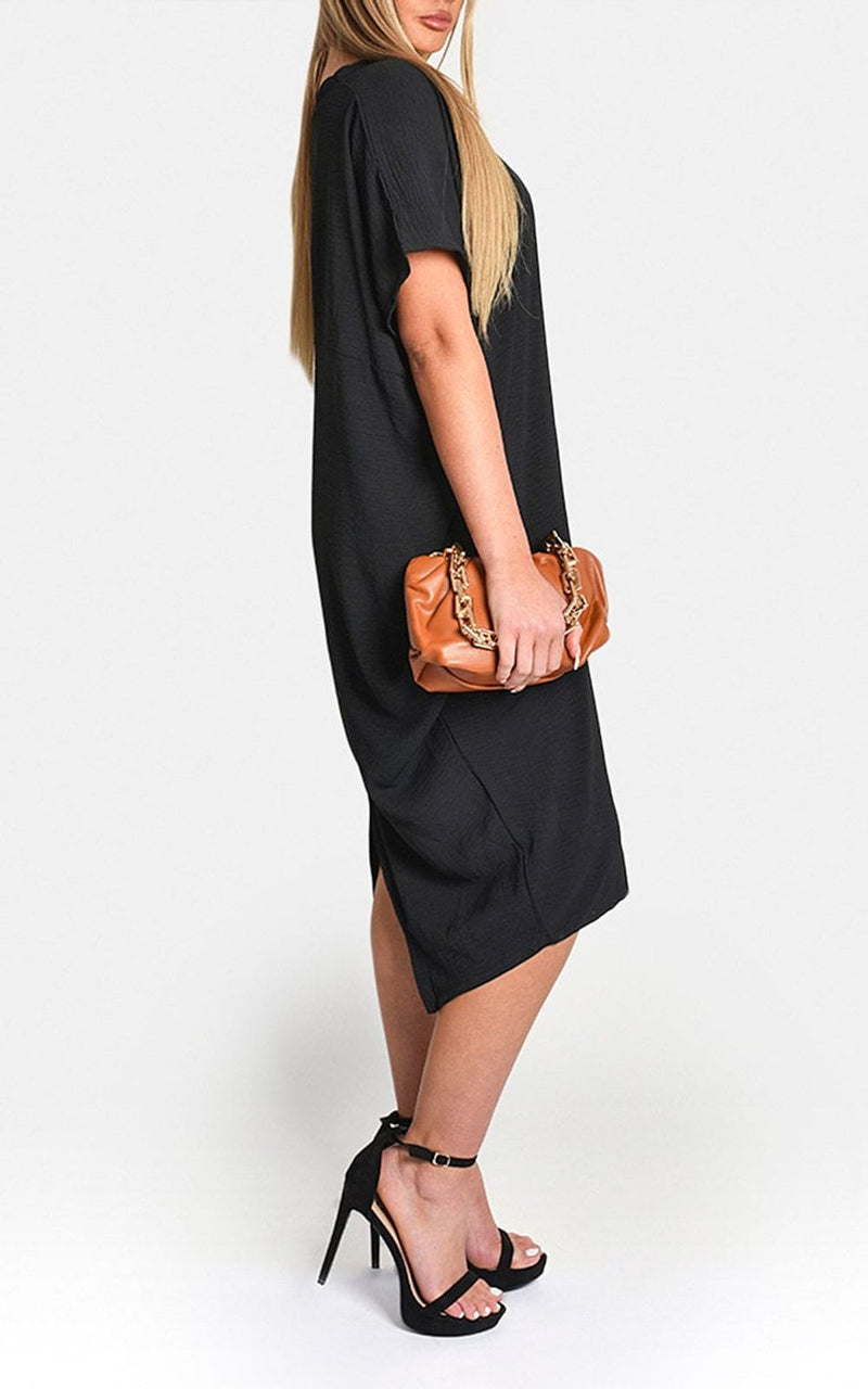 Timeless V-Neck Midi Dress: Half-Sleeve & Flattering Design