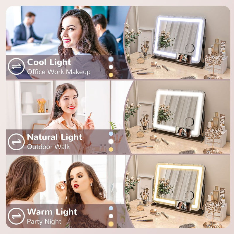 HOMCOM Dimmable Lighted Makeup Mirror with Magnifier, USB Port, 360° Rotation