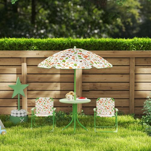 AIYAPLAY Kids Garden Table and Chair Set, Outdoor Patio Set w/ Parasol Green
