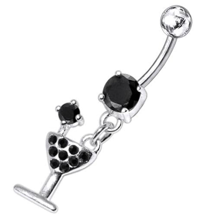 Fancy Jeweled GLASS Dangling Banana Bar Belly Ring