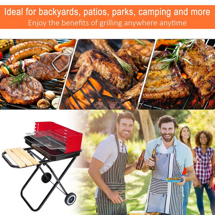 Portable Folding Charcoal BBQ Grill | Red & Black | High Quality & Easy to Transport