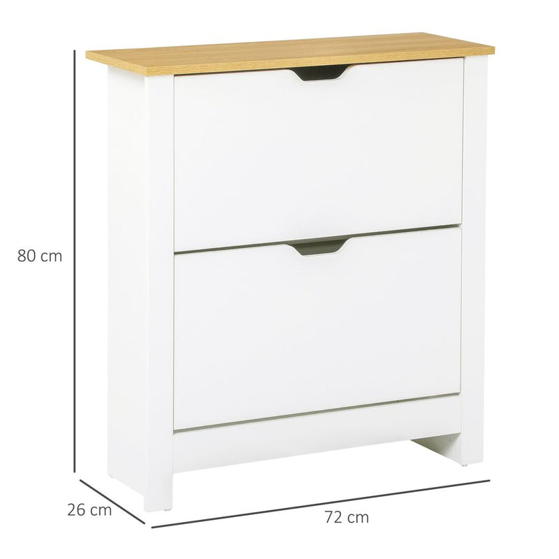 HOMCOM Narrow Shoe Cabinet, Space Saving Shoe Storage Cabinet with 2 Flip Drawers and Adjustable Shelves for 12 Pairs of Shoes for Hallways and Living Room, White