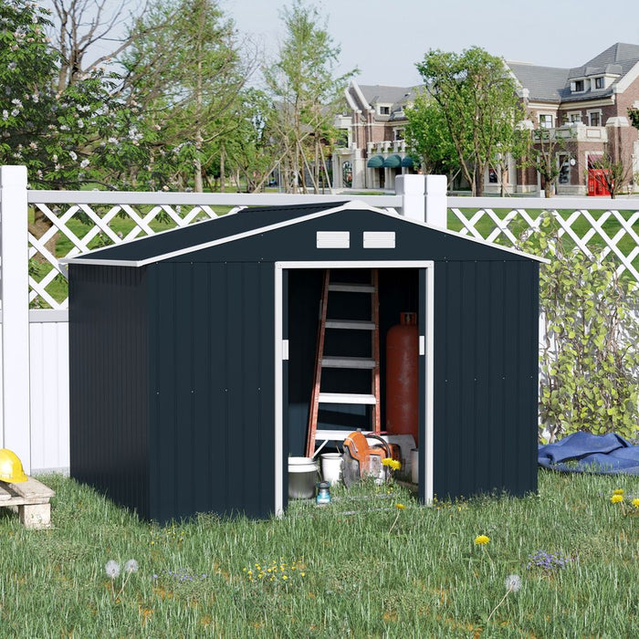 Securely Store Garden Equipment with 9x6FT Metal Roofed Storage - Dark Grey