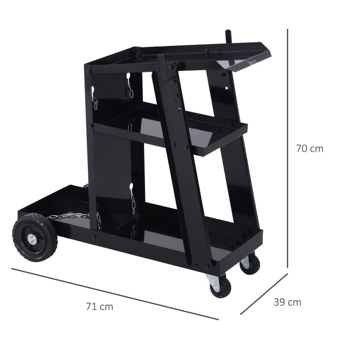 Welding Cart Welder Trolley Garage for Gas Bottle Wheels, Black