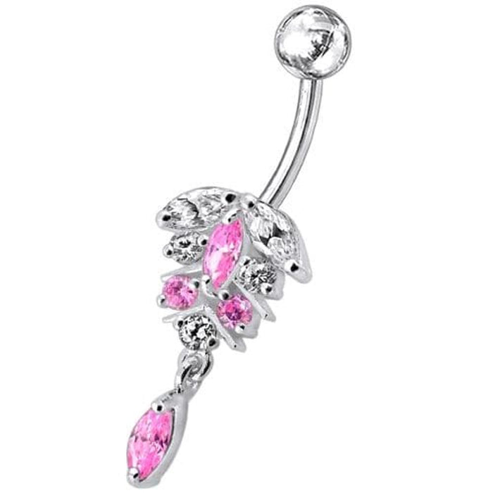 Fancy Dangling Jeweled Banana Bar Navel Ring