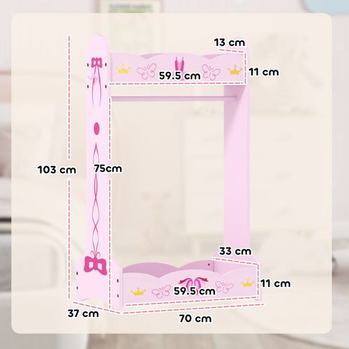 AIYAPLAY Kids Clothes Rail w/ Storage Shelves for Bedroom, Nursery, Pink