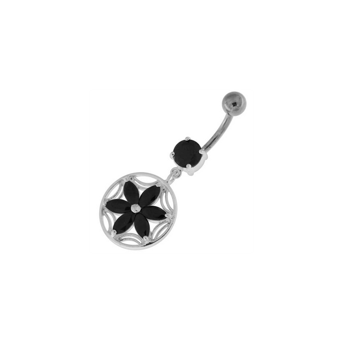 Sterling Silver Dazzling Flower Filigree Navel Bar