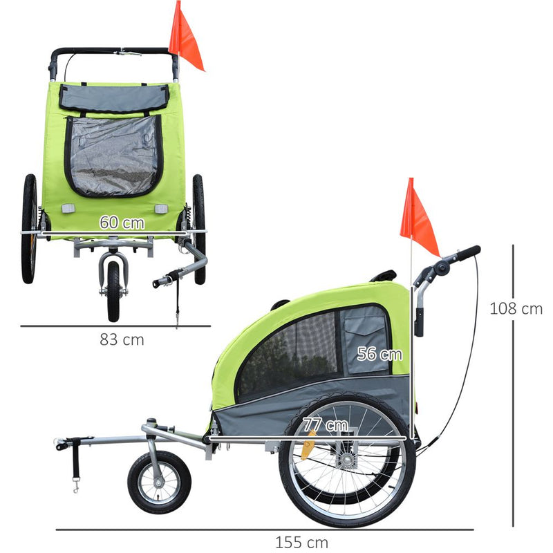 PawHut Dog Bike Trailer Pet Stroller Cart Carrier for Bicycle 360° Rotatable with Reflectors 3 Wheels Hitch Coupler Push/Pull/Brake Water Resistant Green