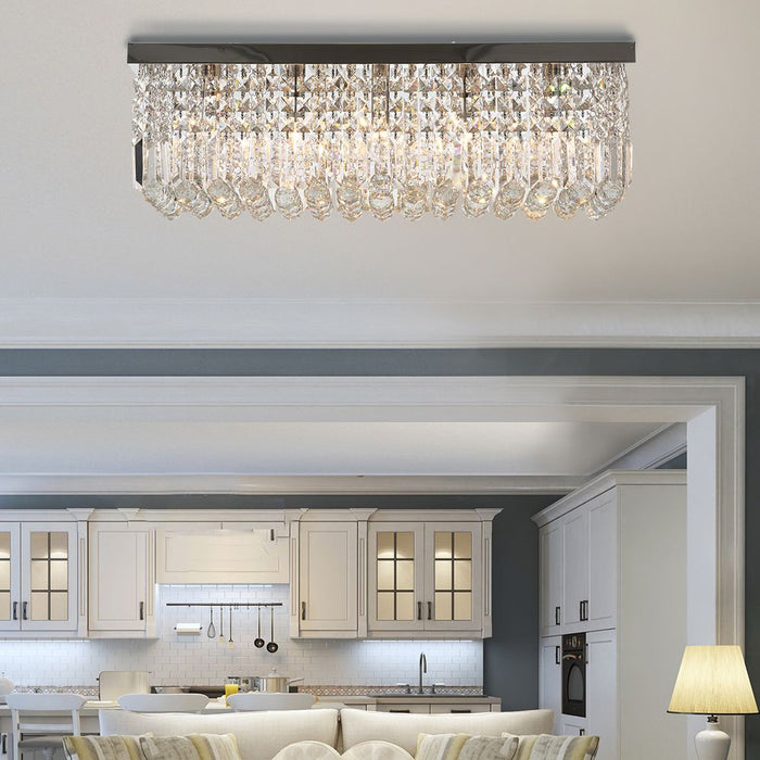 Stunning Crystal Ceiling Light: Square Chandelier, Silver, E14 Base