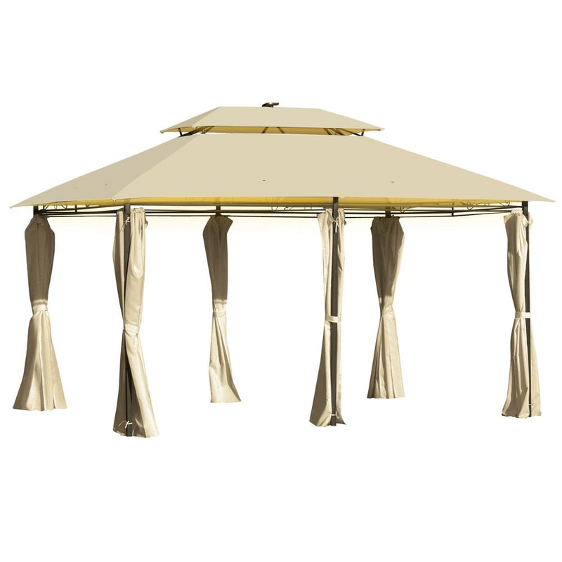 Outdoor Tent Garden Pavilion 4x3m | LED Solar Light | Steel Frame | Khaki