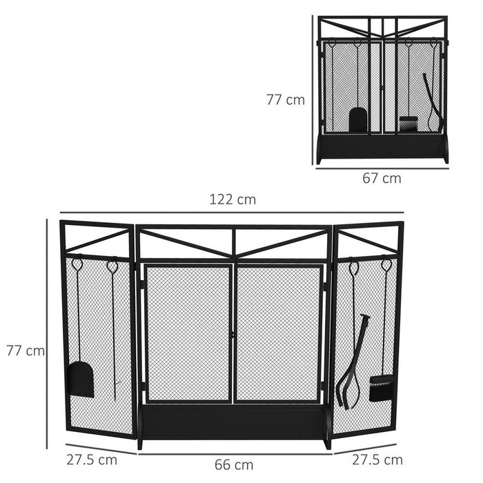 HOMCOM 3 Panel Folding Fire Guard with Tool Doors Fire Screen Spark Guard