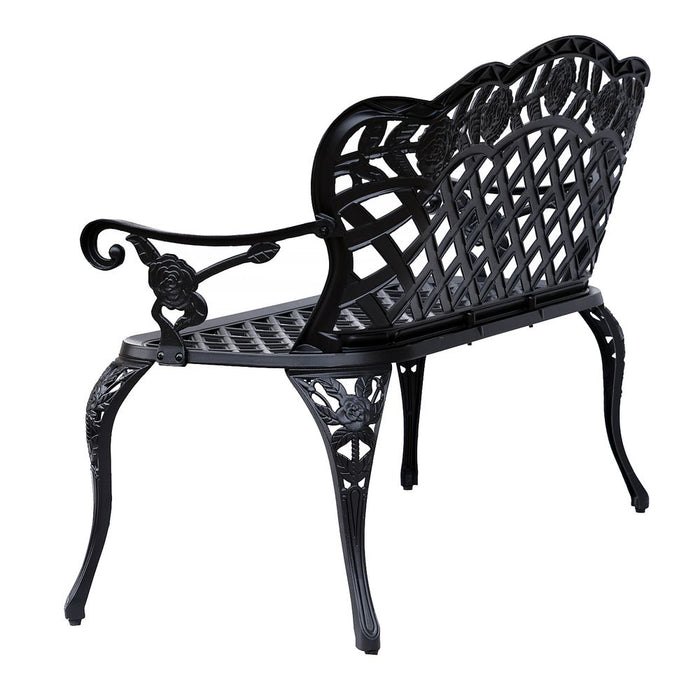 Garden Bench, Cast Aluminium, 107Lx58Wx85H cm-Black