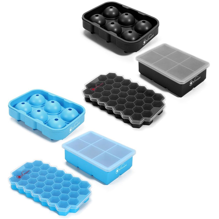 VINSANI 3 PACK SILICONE ICE TRAYS - Long Lasting, Stackable, Food-Grade Safety Material, Quick Release, Easy to Clean - Perfect for Whiskey, Cocktails, Tea, Coffee, Milk, Champagne, Brandy