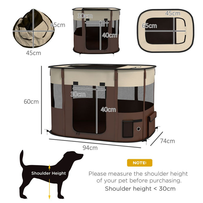 Foldable Pet Playpen w/ Storage Bag - Small Animal Cage & Fence for Dogs, Rabbits, Kittens - Brown