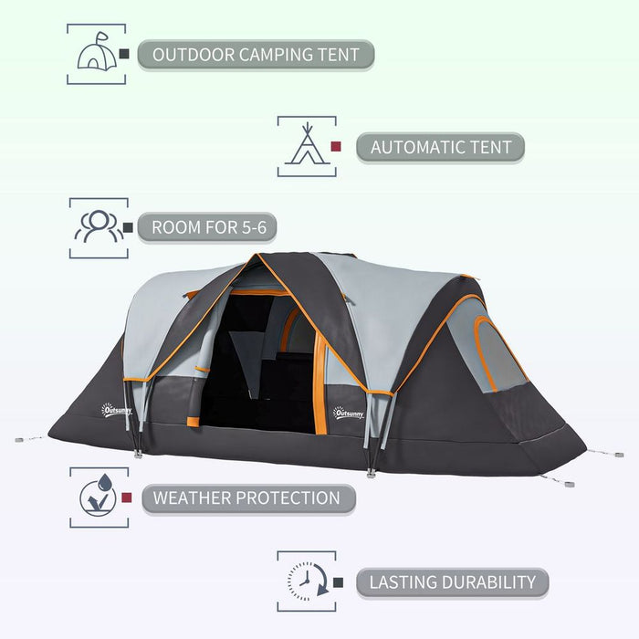 Outsunny Outdoor  Camping Tent For 5-6 W/ Bag, Fibreglass & Steel Frame