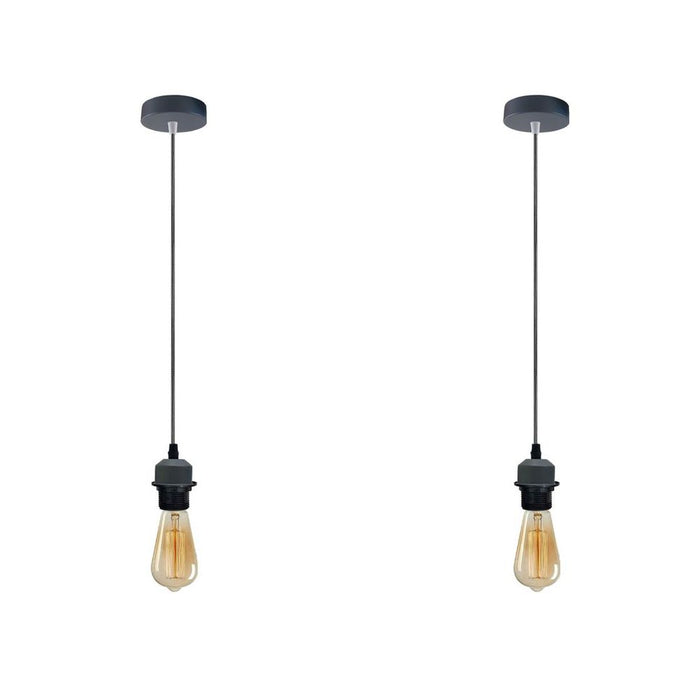 2 Pack Industrial Grey Pendant Light Fitting, Lampshade  Holder Fitting Set With PVC Cable.