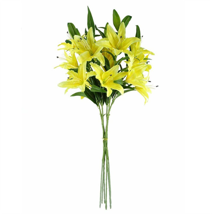 Set of 6 x 100cm Large Yellow Lily Stems - 18 Flowers