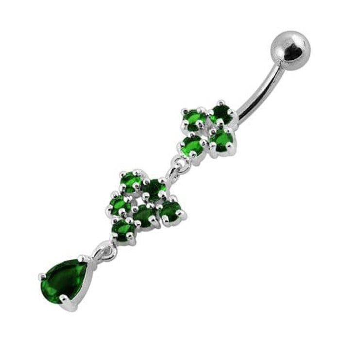  Fancy Silver Dangling Belly Ring With SS Curved Bar