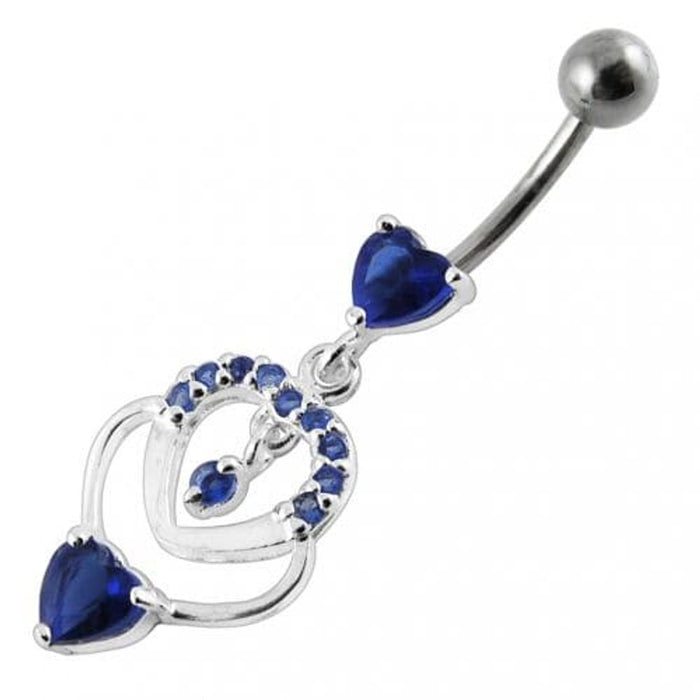 Fancy  Multi Heart Dangling Curved Belly Body Jewelry Ring