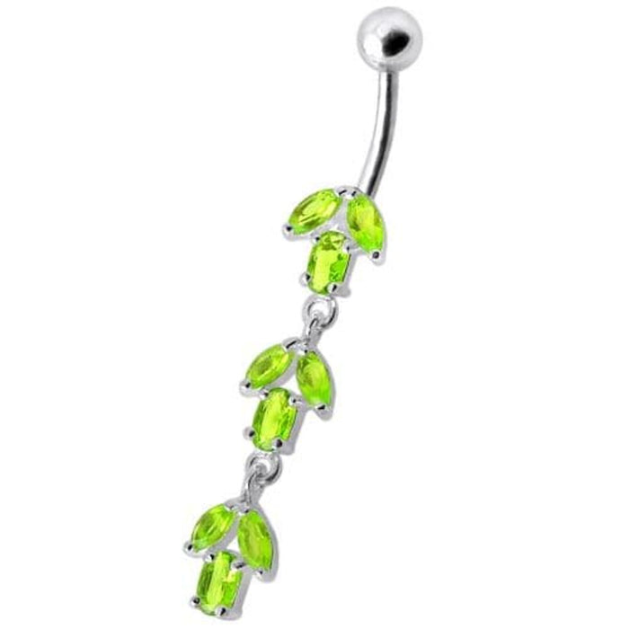 Fancy Multi Stone Jeweled Leaf Dangling Navel Ring