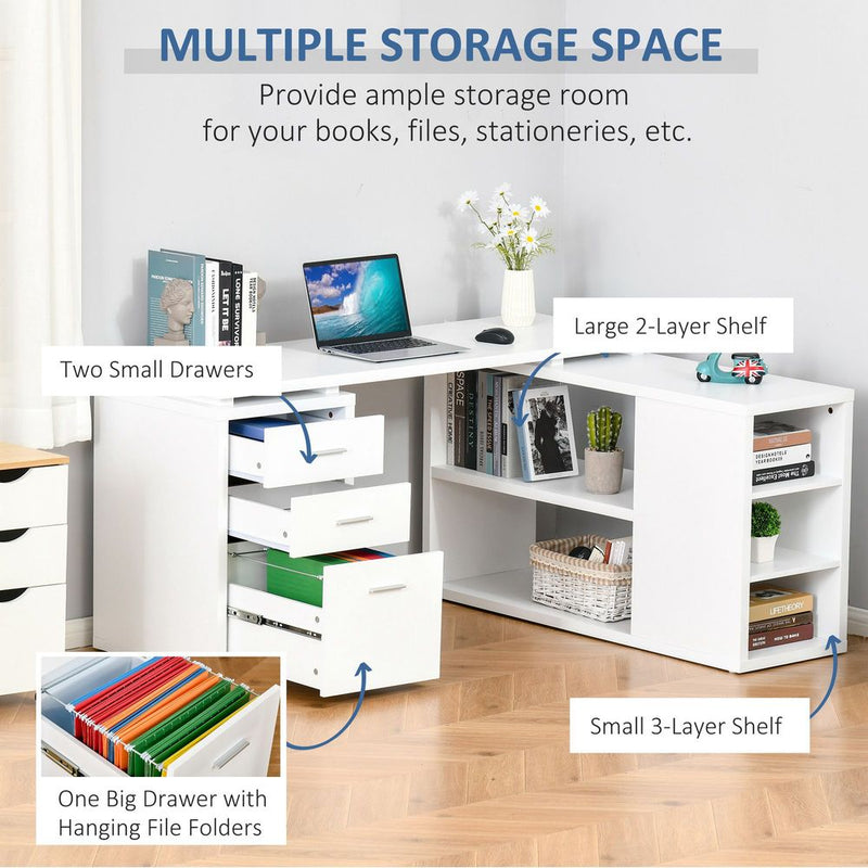 HOMCOM L-Shaped Computer Desk Home Office Workstation, White
