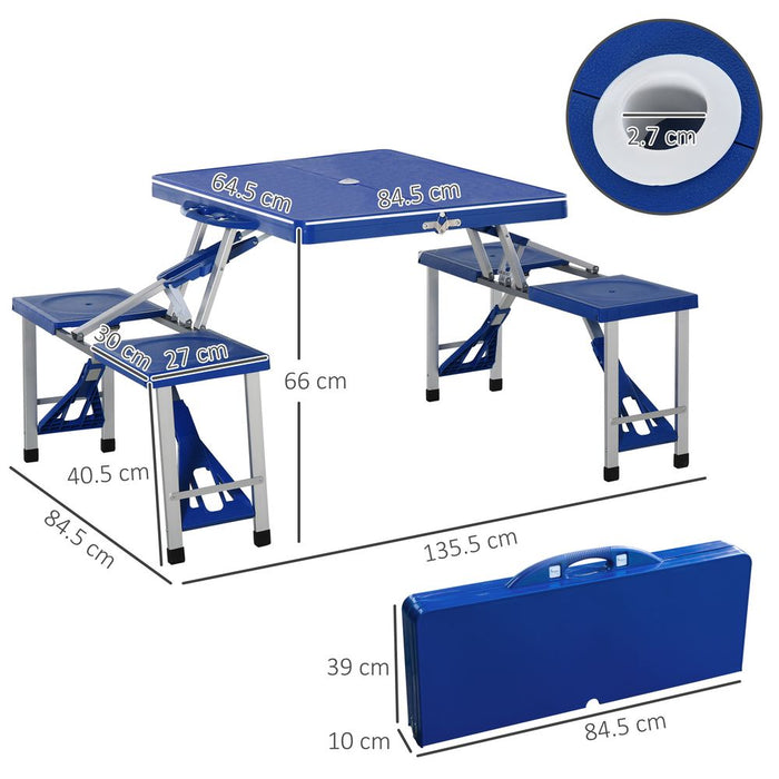 Picnic Table Chair Set 4 Seat Aluminium PP W/ 2.7cm Umbrella Hole