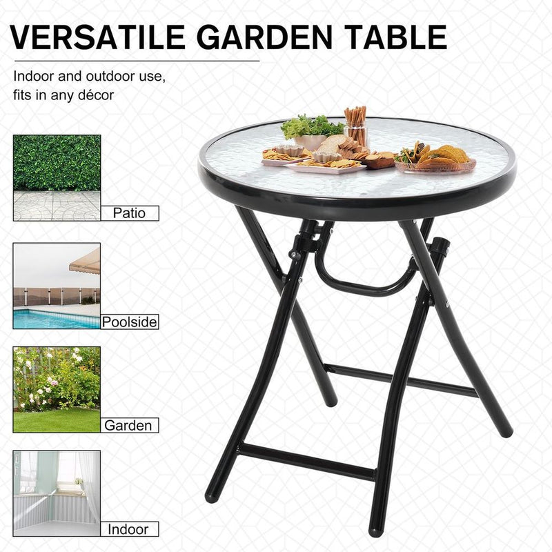 Folding Garden Table - Round Foldable Table - Safety Buckle - Black