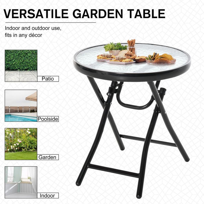 Folding Garden Table - Round Foldable Table - Safety Buckle - Black