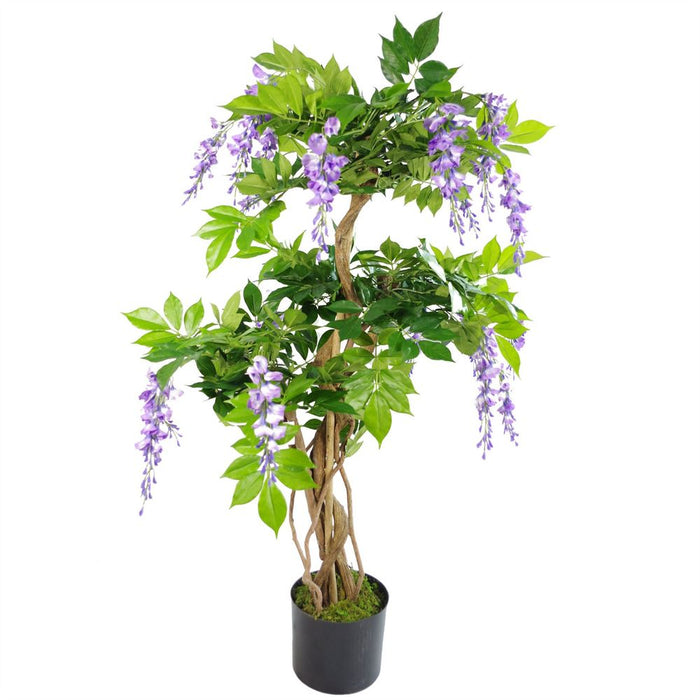 110cm Artificial Purple Wisteria Tree - Realistic and Premium Quality - Wired Leaf Stems - Natural Wood Trunk - Ready to Display