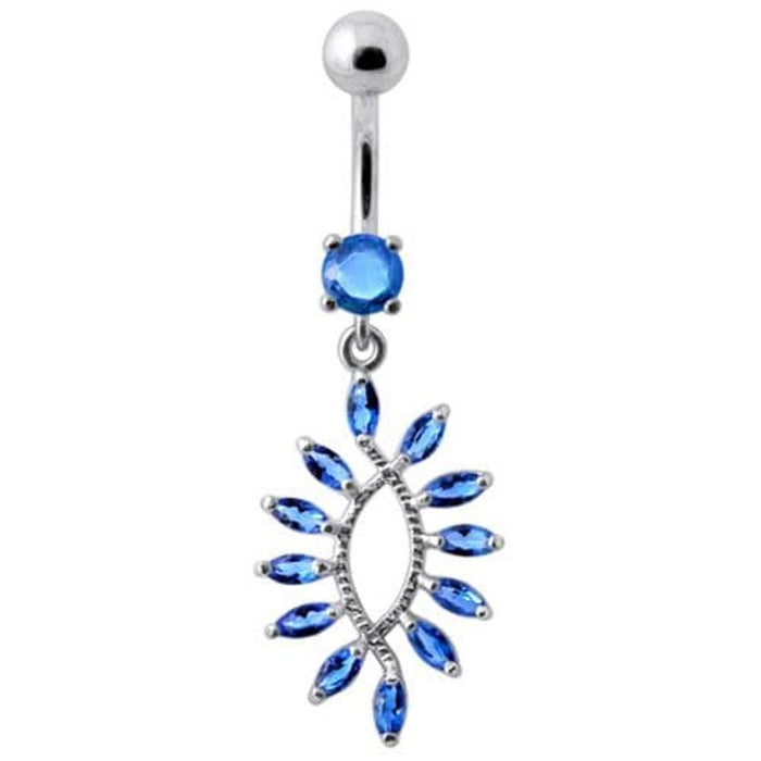 Silver Jeweled Dangling SS Curved Bar Belly Ring Body Jewelry