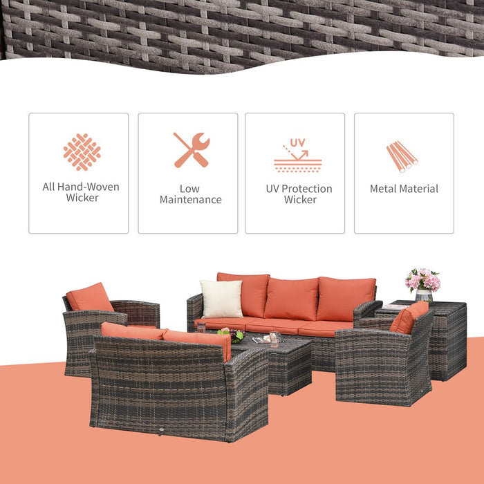 Outdoor 6-Piece Rattan Wicker Sofa Set Sectional & Storage Table & Cushion - Mixed Brown