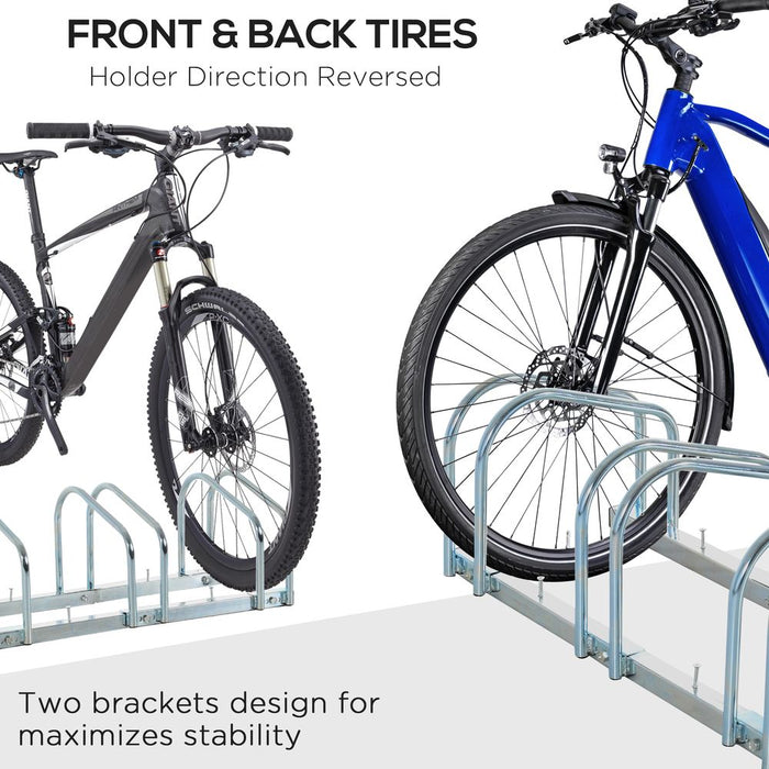 HOMCOM Bike Stand Parking Rack Floor or Wall Mount Bicycle Cycle Storage Locking Stand (3 Racks, Silver)