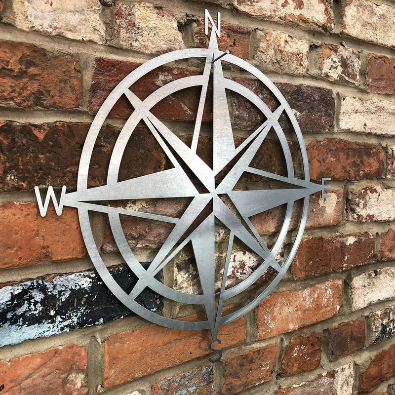 Premium Galvanized Steel Compass Sign - Home & Garden Wall Decor