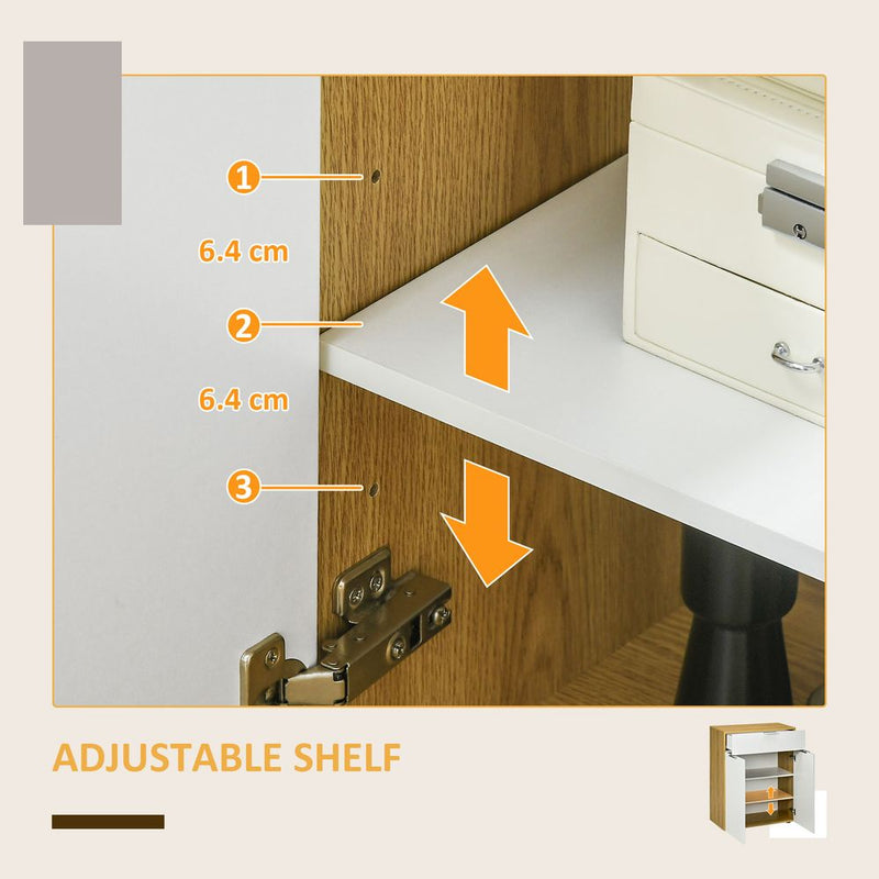 HOMCOM High Gloss Storage Cabinet w/ Drawer Double Door Cupboard White Natural